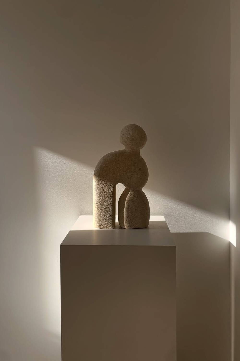 Gilani Collection Sculpture Art by Evelyn Michaelides - Hand-carved, organic-shaped limestone sculpture art.