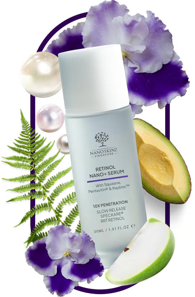 A bottle of Nano Singapore's best probiotic supplement surrounded by fruit