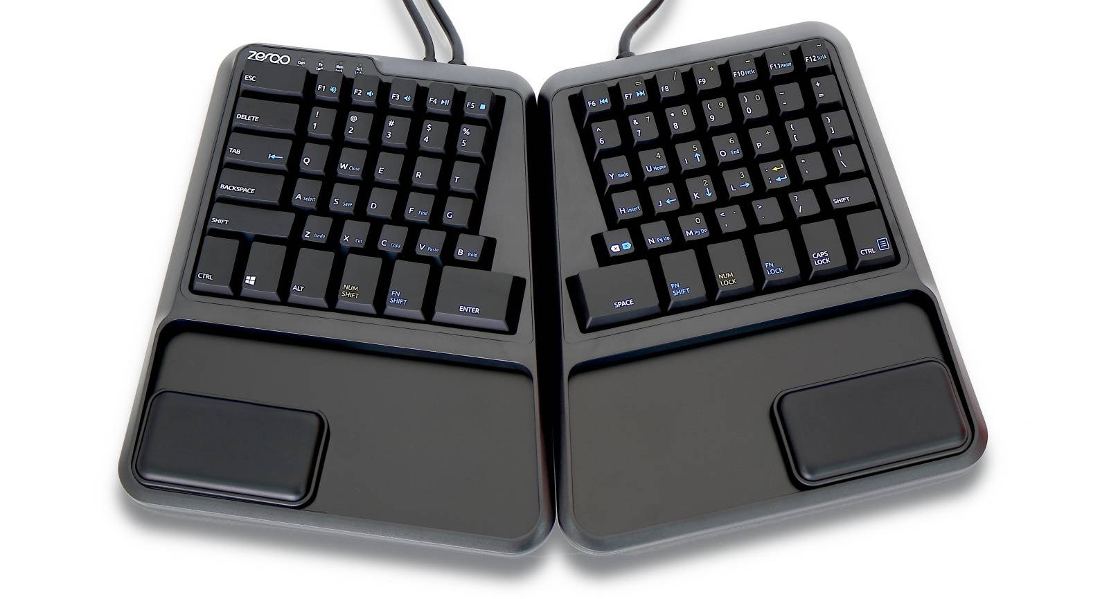 Zergotech Freedom top hero view mechanical keyboard ergonomic