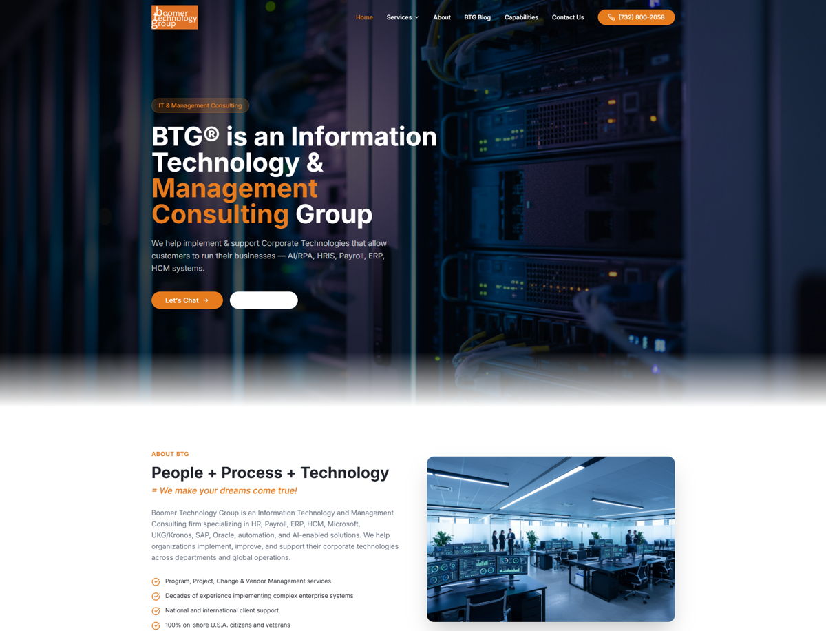Screenshot of Boomer Technology Group, from the base44 websites collection.