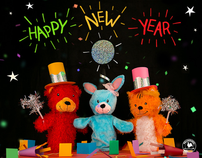 Primrose puppets wishing everyone a happy new year