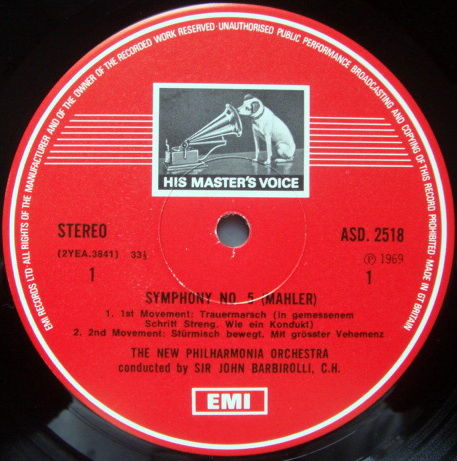 EMI ASD STAMP-DOG / BARBIROLLI-BAKER, - Mahler Symphony...