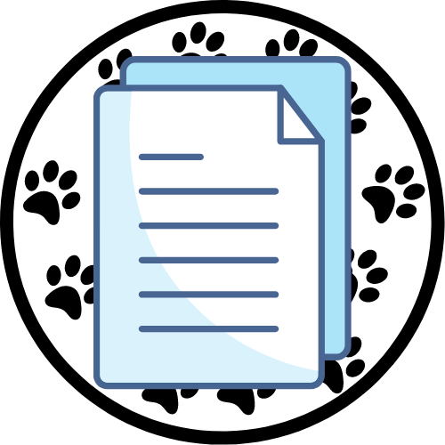 Graphic of paper on a black and white paw print background