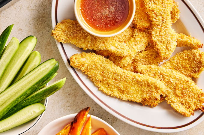 Air Fryer Chicken Fingers with Hot Honey