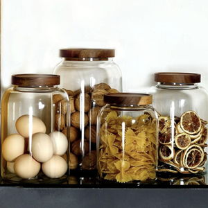 (1250ml) Glass Storage Jars with Airtight Wooden Lid