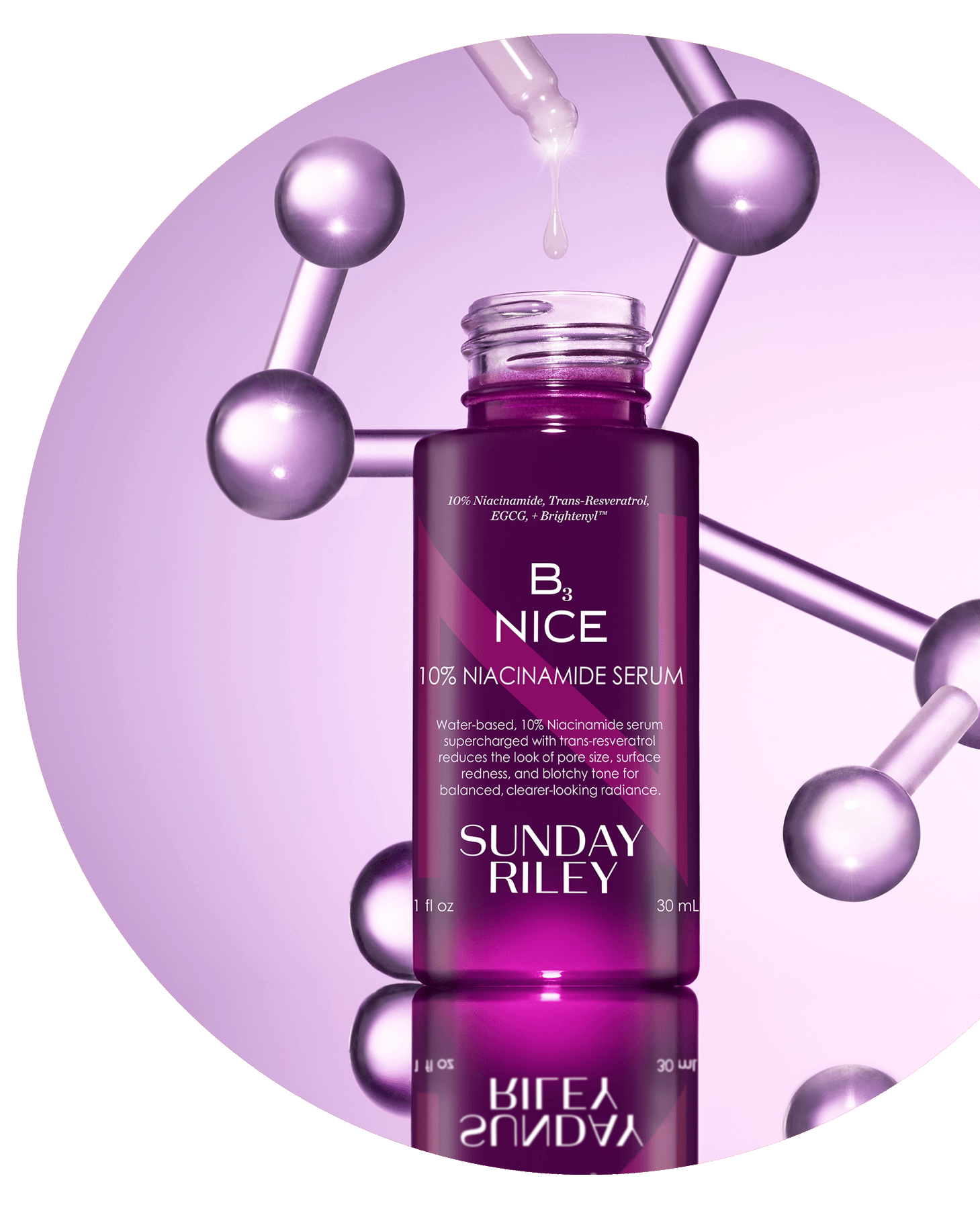 bottle of b3 nice 10% Niacinamide Serum on display
