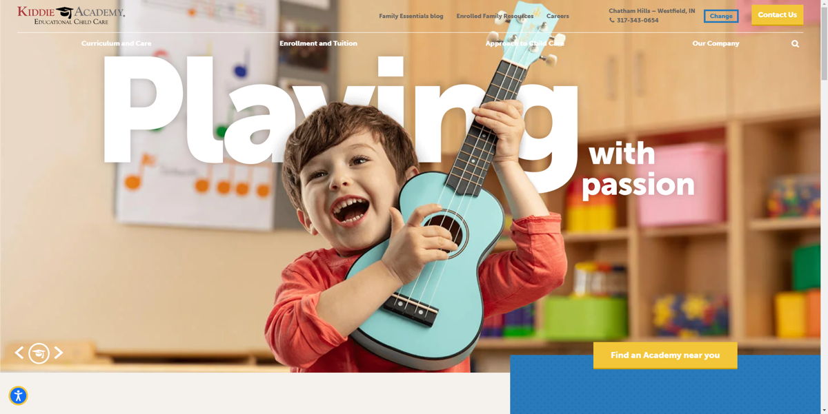 Screenshot of Kiddie Academy , from the childcare & daycare websites collection.