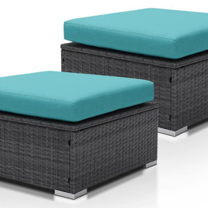 NICESOUL Modern Luxury All-Weather Outdoor Wicker Ottoman Set of 2 Fine Grey PE Rattan Alloy Steel Frame Footrest Wide Deep Seat 2 Pieces Foot Stools for Indoor Outdoor Patio, 2 Color Cushions
