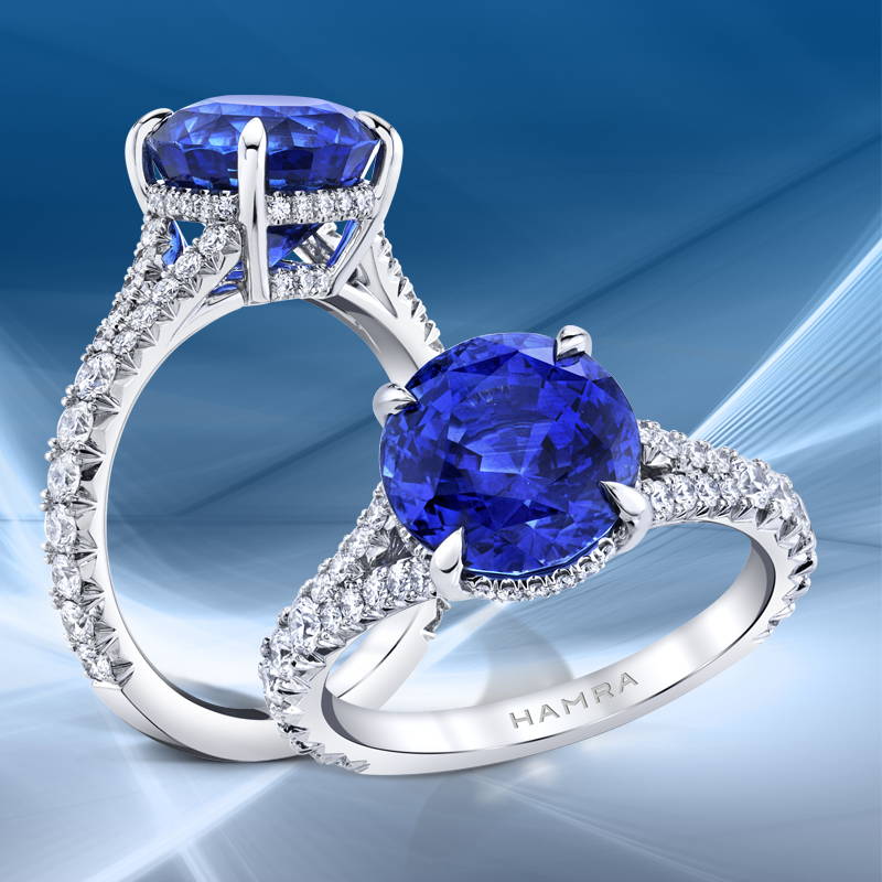 Sapphire & diamond ring set in platinum.