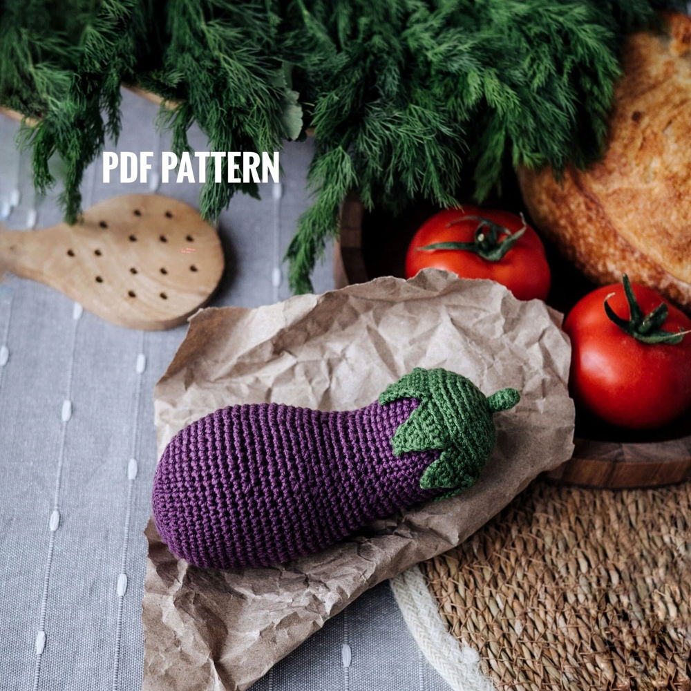 EGGPLANT Amigurumi Pattern PDF Crochet Food Pattern Play Food Amigurumi Eggplant Crochet Play Food Food Crochet Pattern Vegetable Crochet