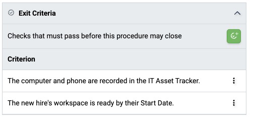 Exit Criteria panel on a Procedure's Info tab