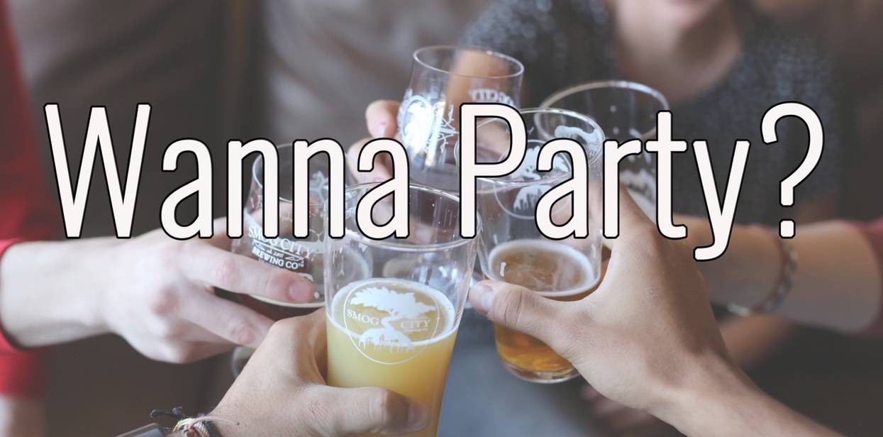 glasses of beer are being cheersed with text that read "wanna party""