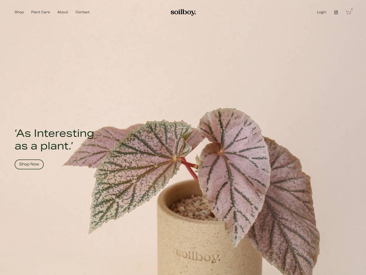 Screenshot of Soilboy, from the squarespace ecommerce examples collection.