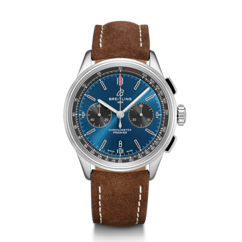 Premier B01 Chronograph 42 Stainless Steel / Blue / Brown Nubuck / Folding