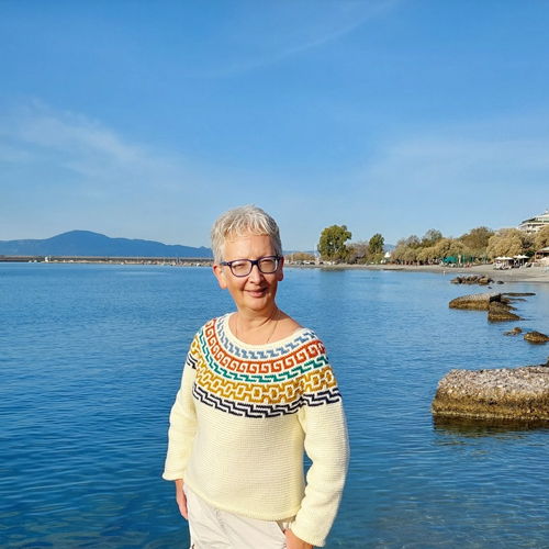 AUTUMN MOSAIC SWEATER. Top-down, round yoke seamless crochet pattern