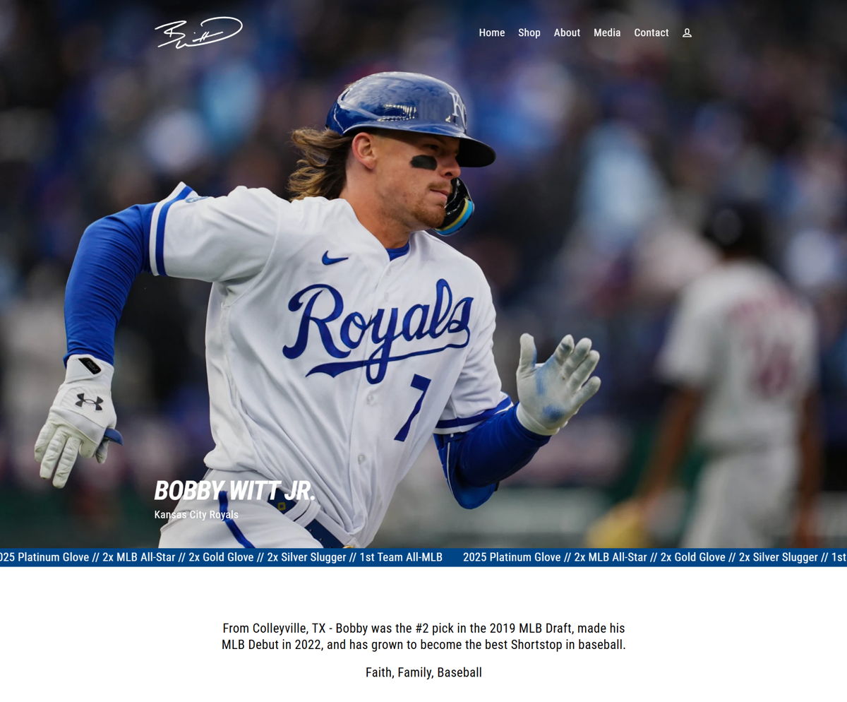Screenshot of Bobby Witt Jr., from the athlete websites collection.
