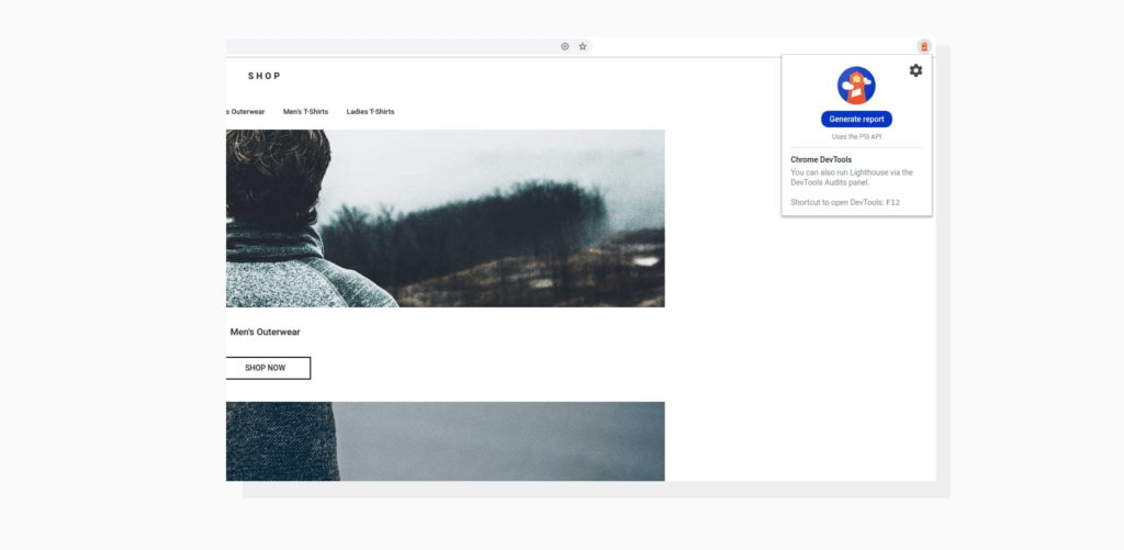 Same functionality but in the form of a browser plugin. a screenshot of the Lighthouse Chrome Extension