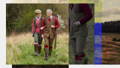 men's and women's shooting attire showing correct way to wear breeks with boots and socks.