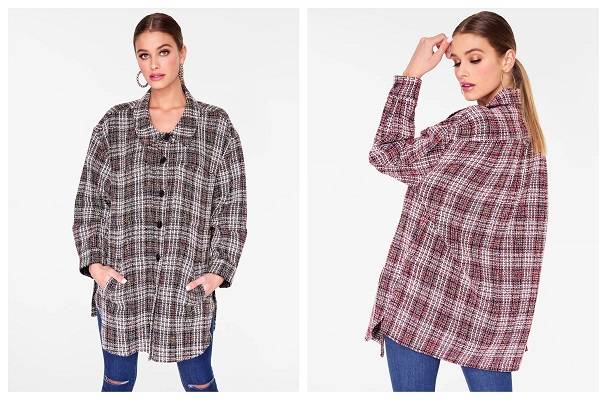 Oversized Button Up Tweed Shirt