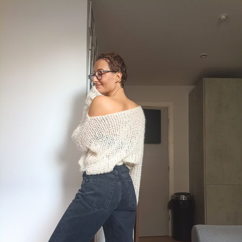 Van de schouder mohair trui - haakpatroon