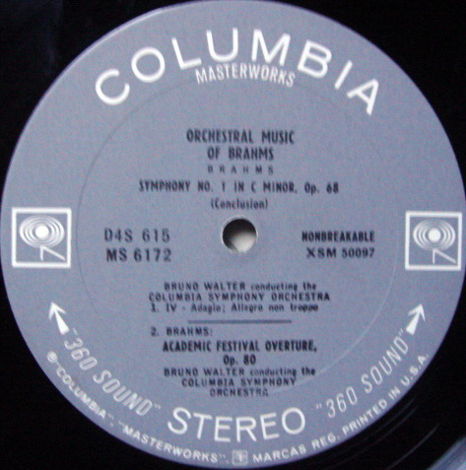 Columbia 2-EYE / BRUNO WALTER, - Brahms The Four Sympho...