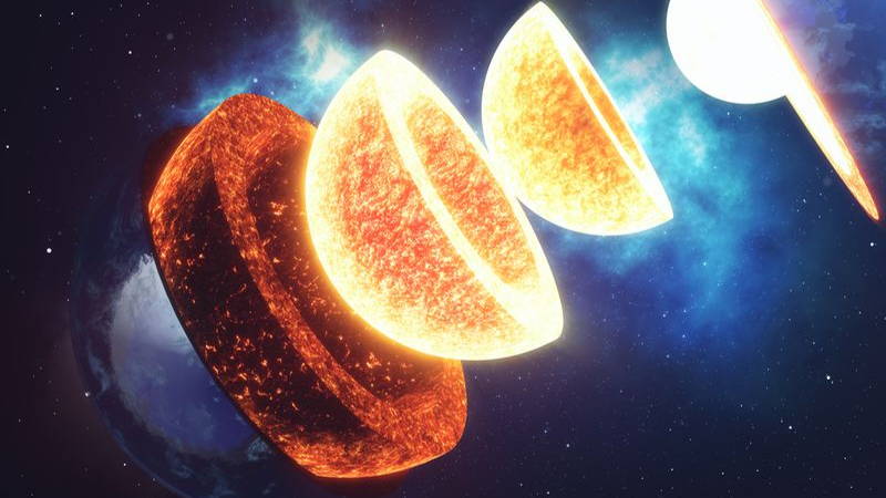 Artist illustration of layers of Earth’s mantle and core against the background of space.
