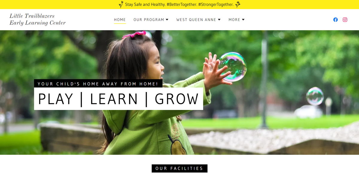 Screenshot of Little Trailblazers, from the childcare & daycare websites collection.