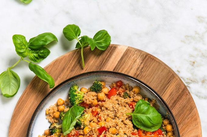 Warm Bulgur, Chickpea and Broccoli Salad
