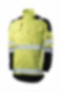 A bright yellow flame-resistant jacket with black accents and reflective stripes, designed with multiple pockets for industrial safety.