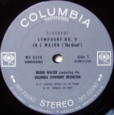 Columbia 2-EYE /, BRUNO WALTER, - Schubert Symphony No....
