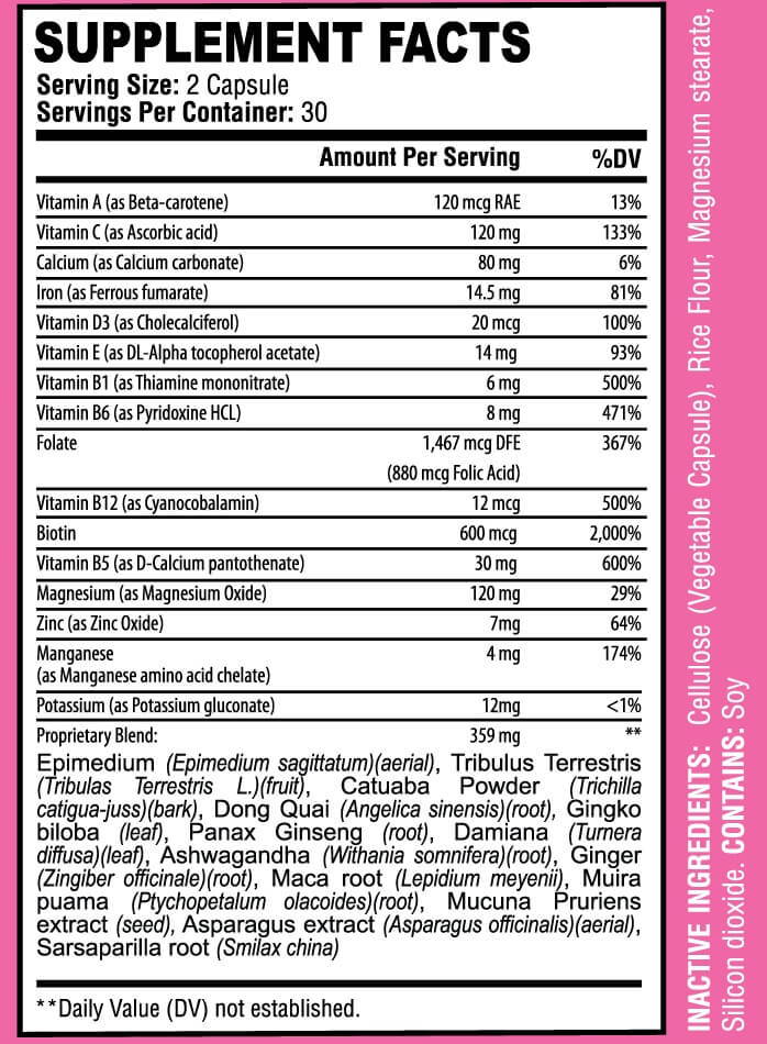 Xena Nutrition hair skin nails supplement for women full label ingredients composition