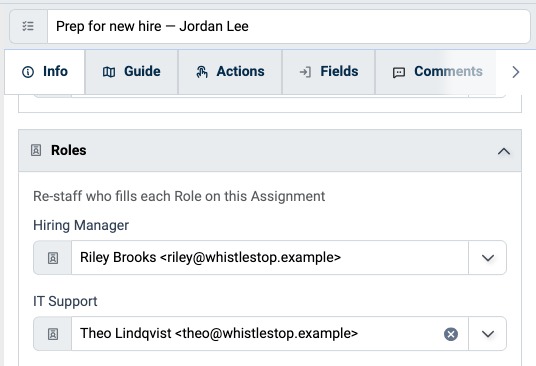 Roles panel on an Assignment's Info tab