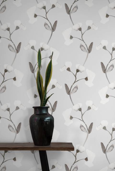 Grey & White Contemporary Flower Stripe Wallpaper hero image