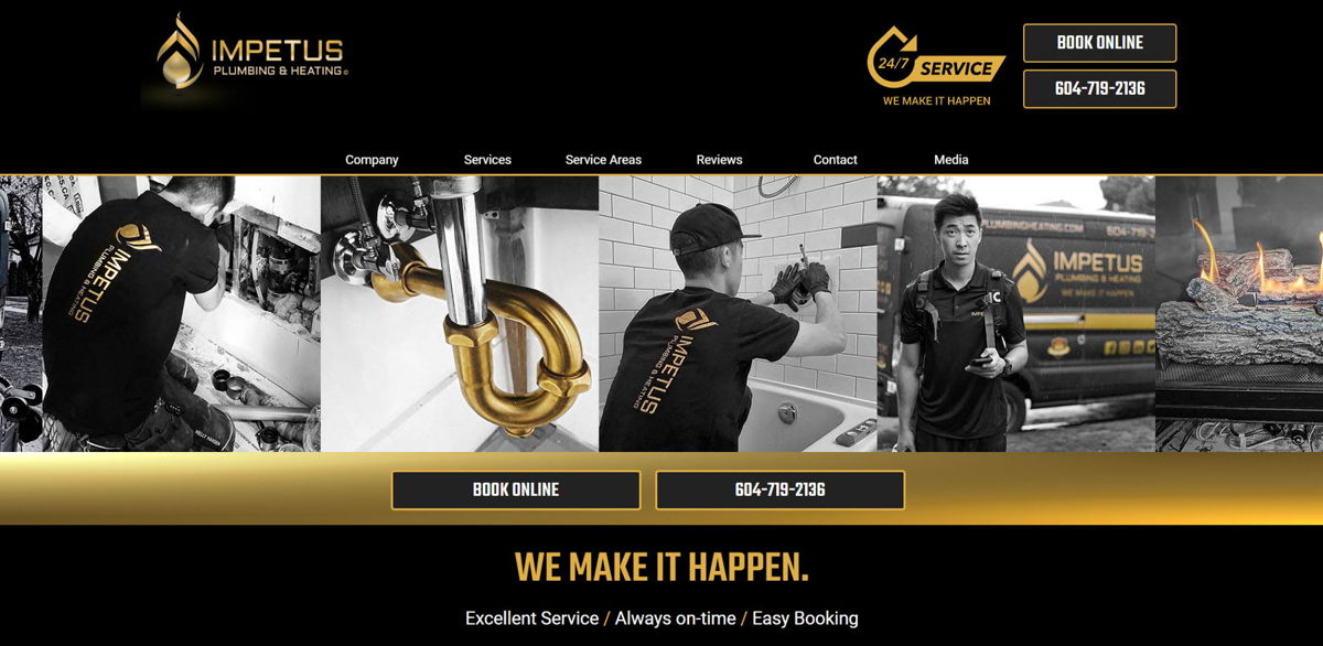 Screenshot of Impetus Plumbing and Heating, from the hvac websites collection.
