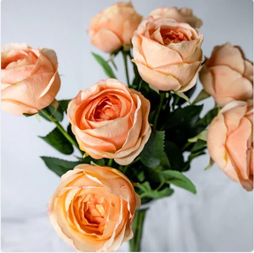 Coral David Austin Real Touch Open Bud Rose - Realistic Artificial Flowers