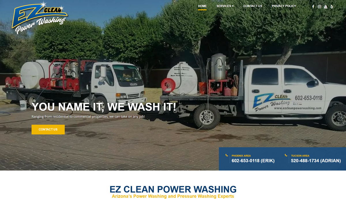 Screenshot of EZ Clean Power Washing, from the pressure washing websites collection.