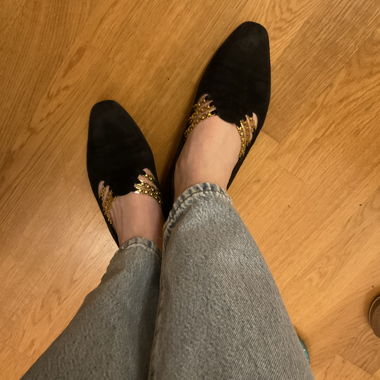 Black Leather Loafers, Flats Gold