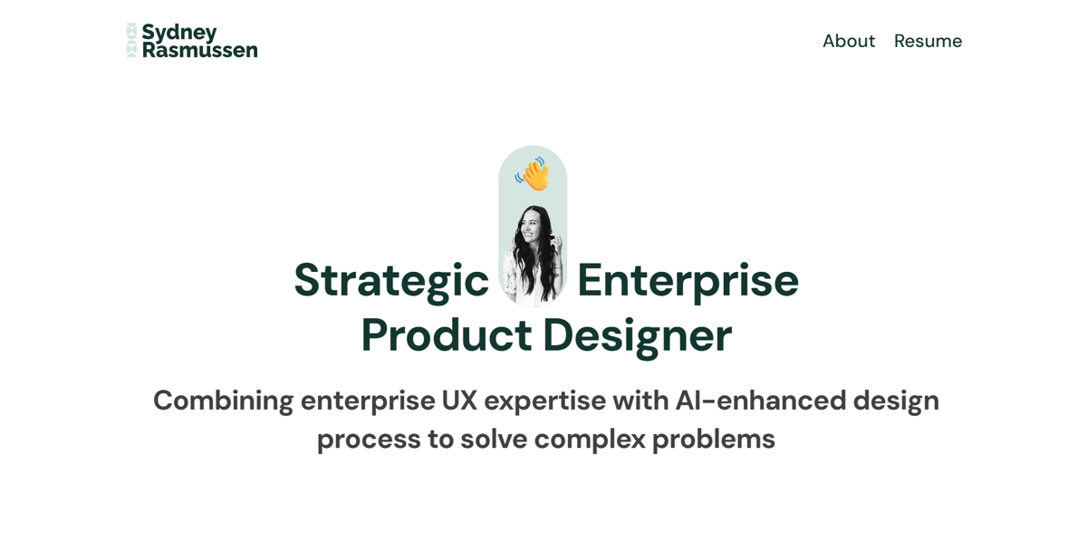 Screenshot of Sydney Rasmussen Portfolio, from the product designer portfolios collection.