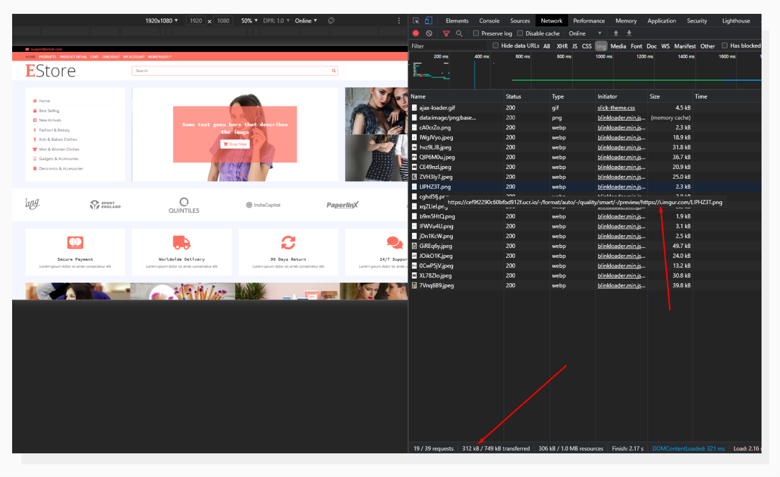 Uploadcare optimized third-party images just as if they were uploaded to the CDN. Chrome Dev Tools Network tab with Images filter
