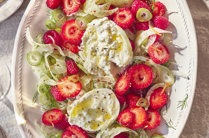 Strawberry, Raspberry, Fennel and Burrata Salad