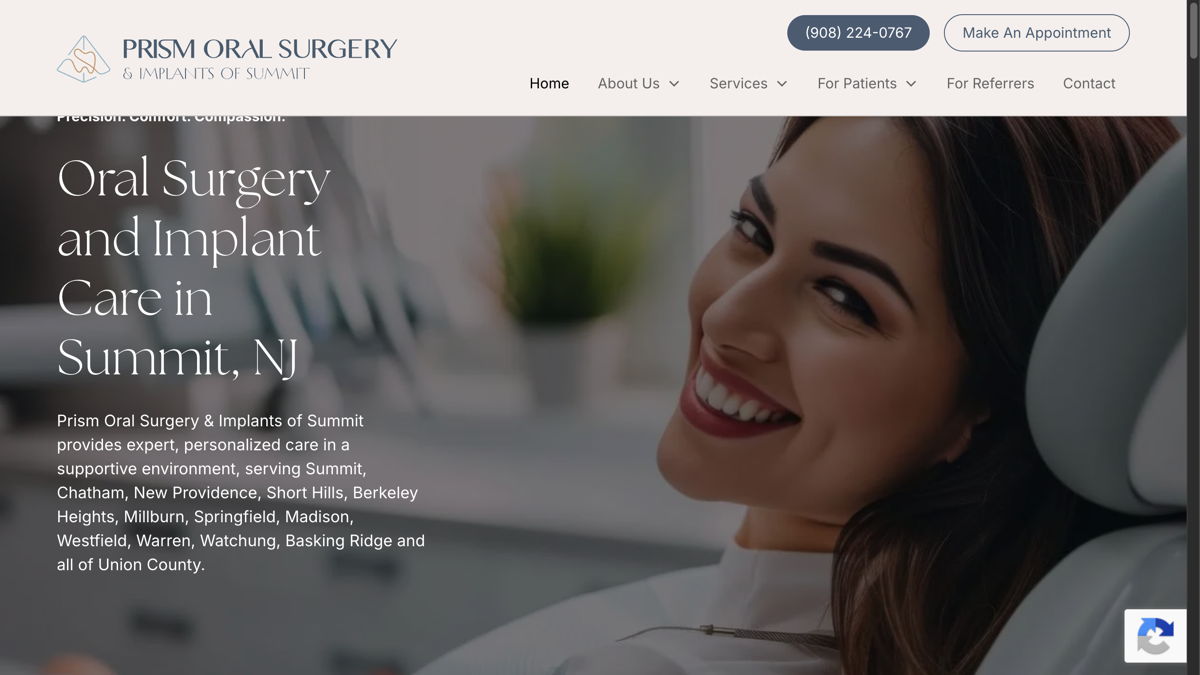 Screenshot of Prism Oral Surgery, from the dentist websites collection.