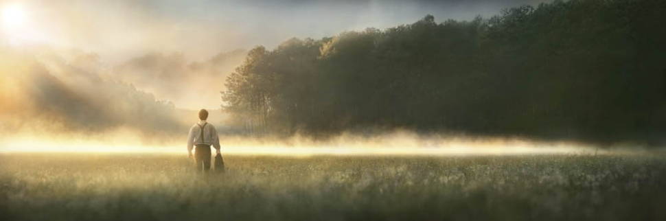 Banner image of Joseph Smith crossing a field tot he Sacred Grove.