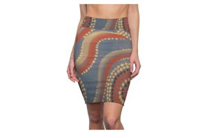 Aboriginal Dot Wave Print Pencil Skirt | Artistic Tribal Pattern