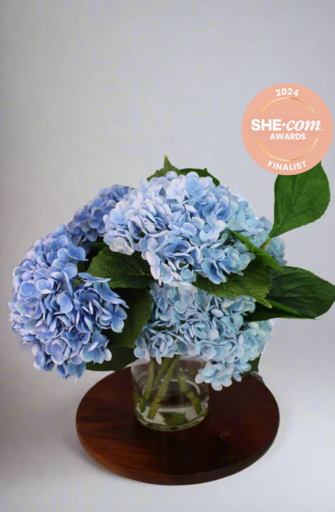 Blue Real Touch Hydrangeas Arranged in Water - Realistic Artificial Flowers