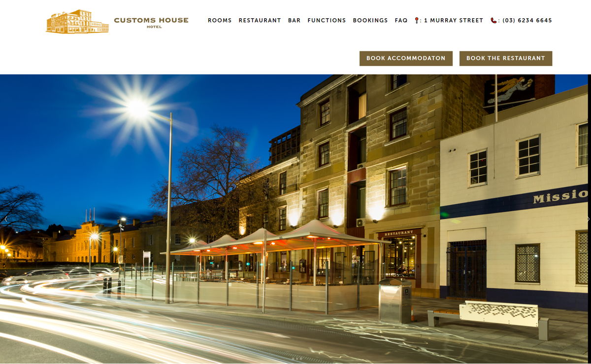 Screenshot of Customs House Hotel - Hobart, from the hotel websites collection.
