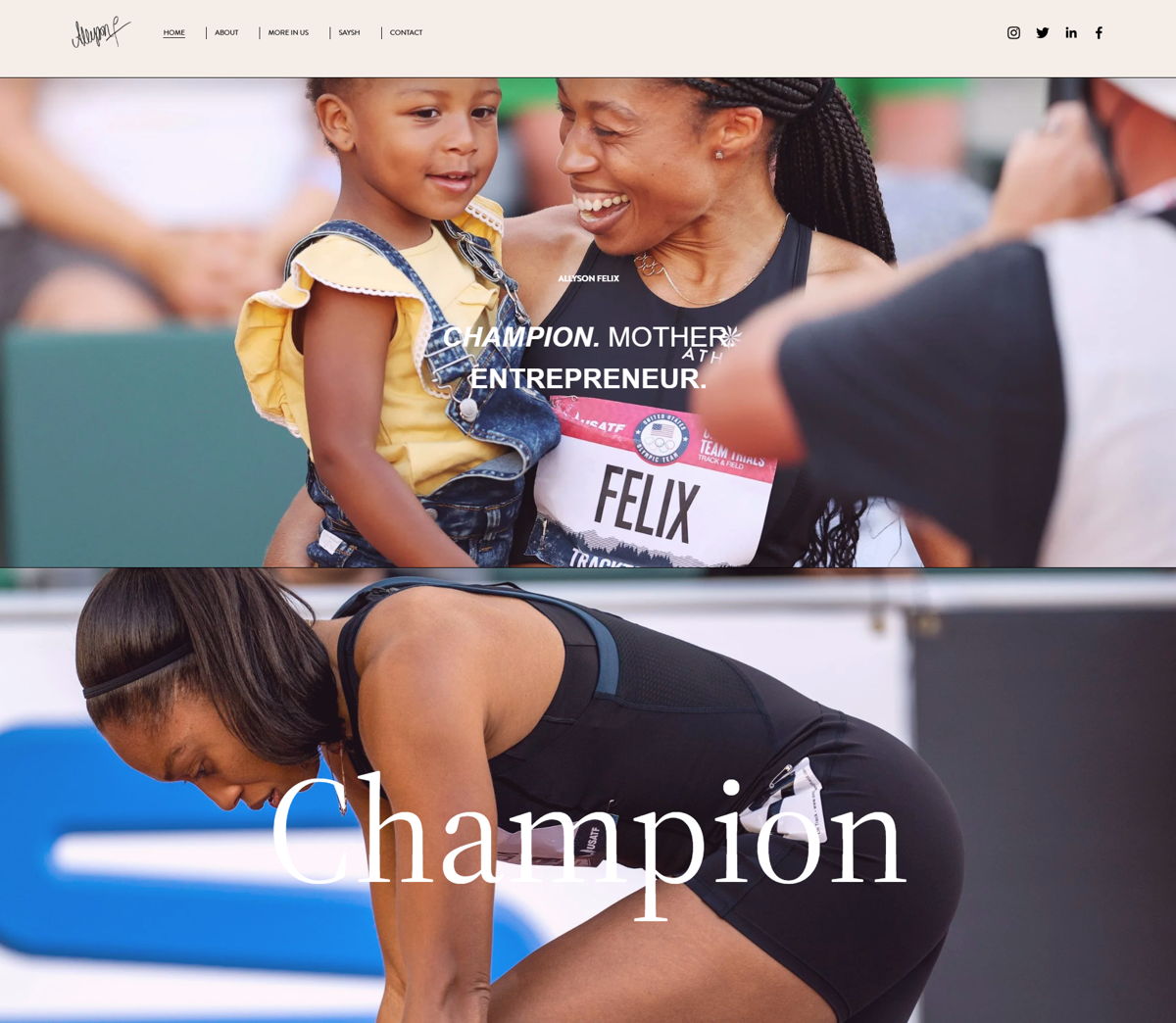 Screenshot of Allyson Felix, from the athlete websites collection.
