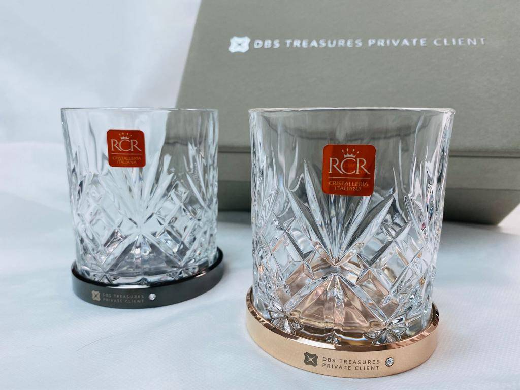 DBS Treasures Glass and Stainless Steel Coasters Gift Set
