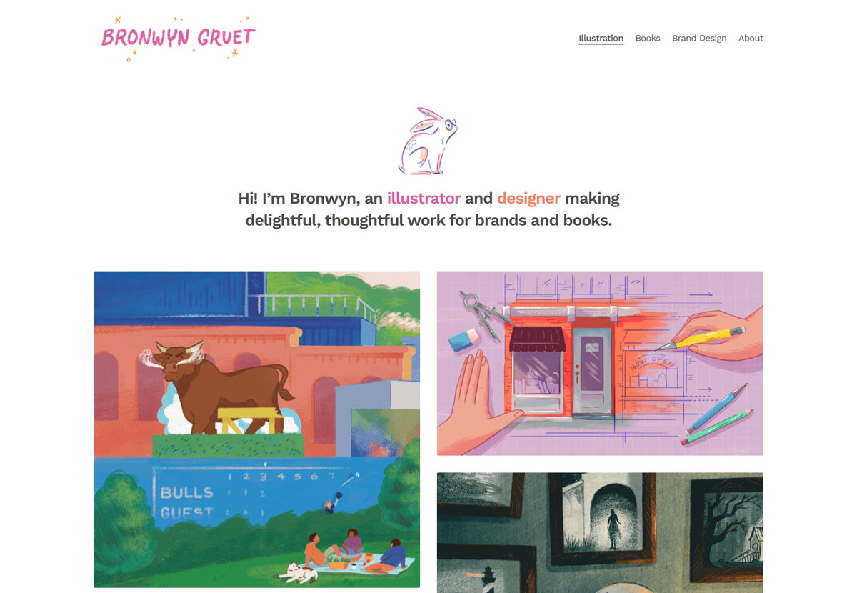 Screenshot of Bronwyn Gruet, from the illustrator portfolios collection.