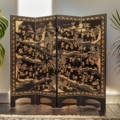 Chinese gilt black lacquer room dividers depicting the traditional Chinese 100 boys painting