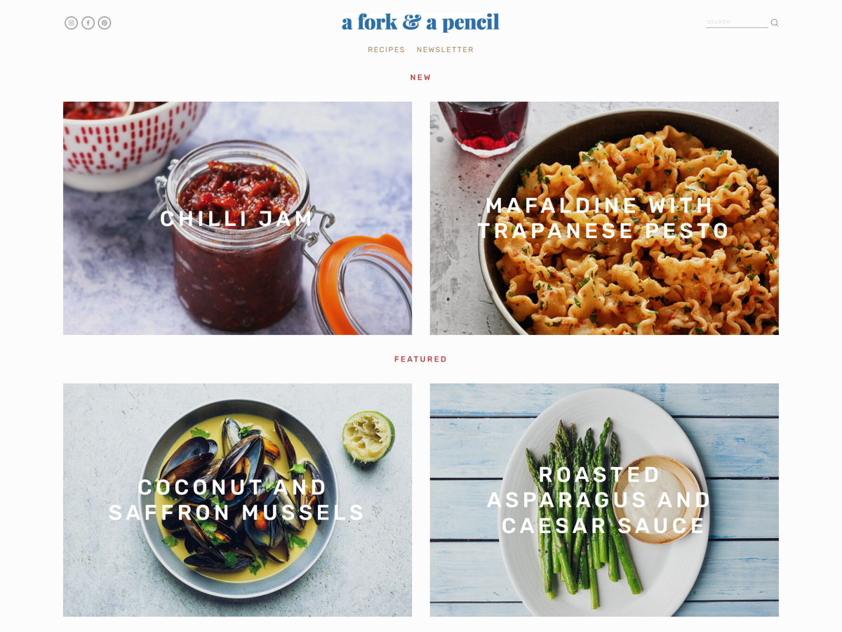 Screenshot of a fork and a pencil, from the food websites collection.